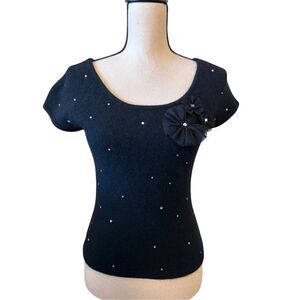 Vintage Twiggy Y2K, Whimsygoth Black Angora Embellished Sweater Size M